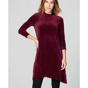 J. Jill Burgundy Velour Dipped Pocket Shift Tunic Dress Womens Size Large (1045)